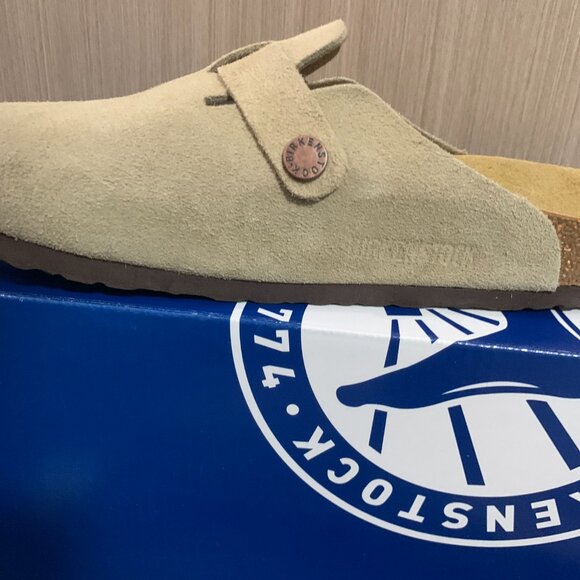 Birkenstock Boston Taupe Soft Footbed Suede Leather Unisex Comfort Shoes - Picture 4 of 5